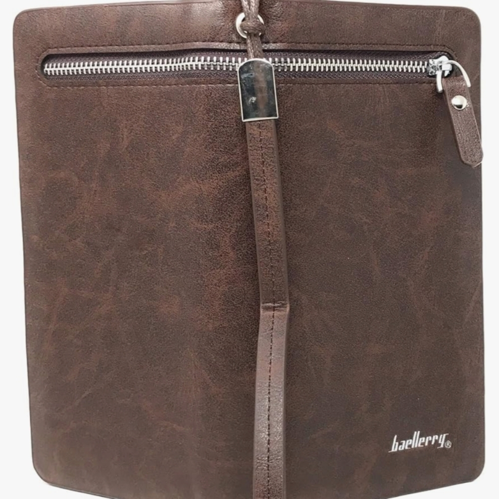 Brown Leather Wallet with Silver Zipper